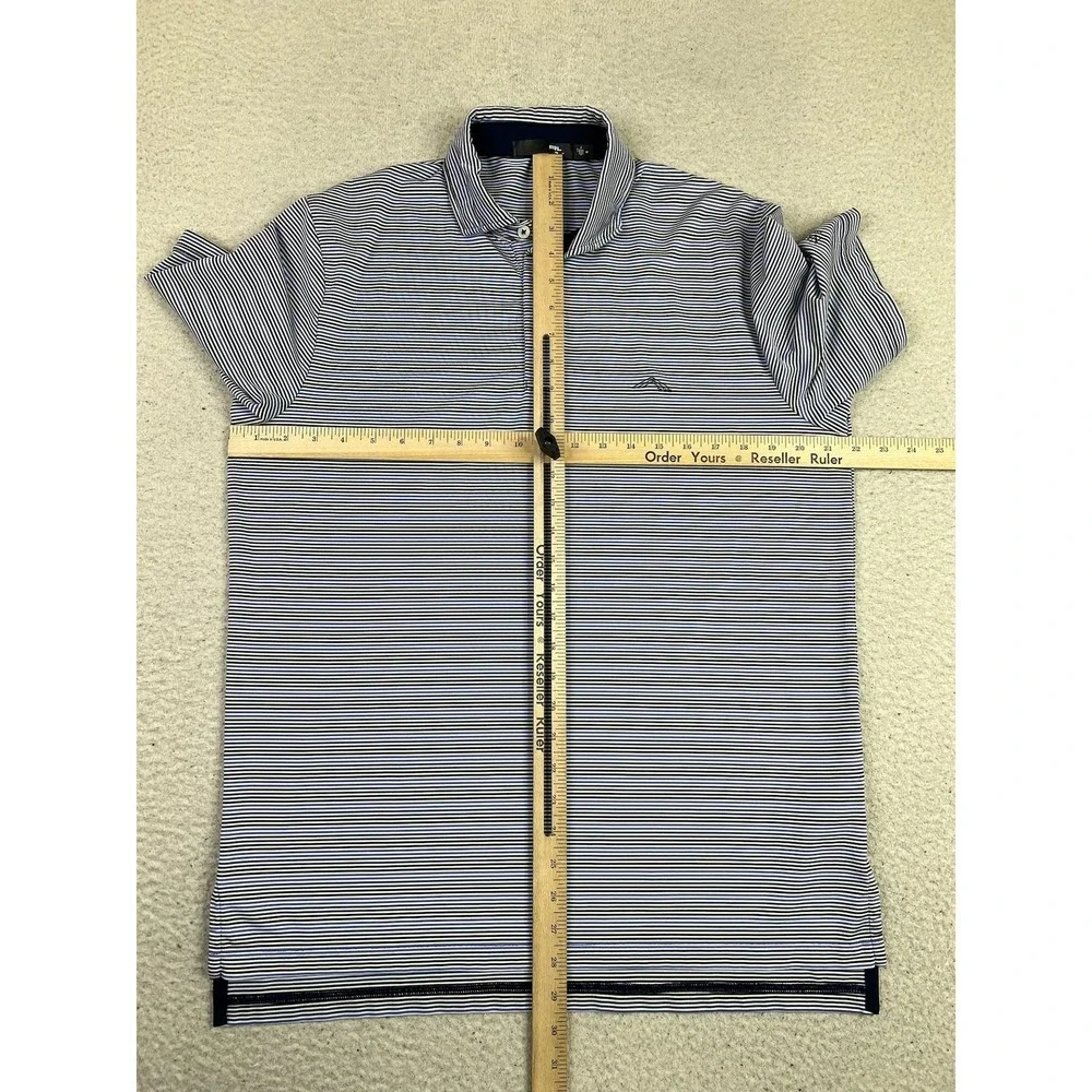 RLX Ralph Lauren Polo Shirt Mens Medium Blue Stripe Nanea Golf Club Performance